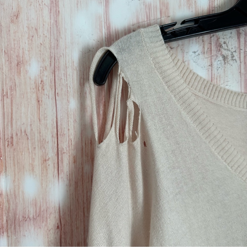 Central Park West Revolve Distressed Ripped V-neck Sweater Cream XS - Picture 8 of 16